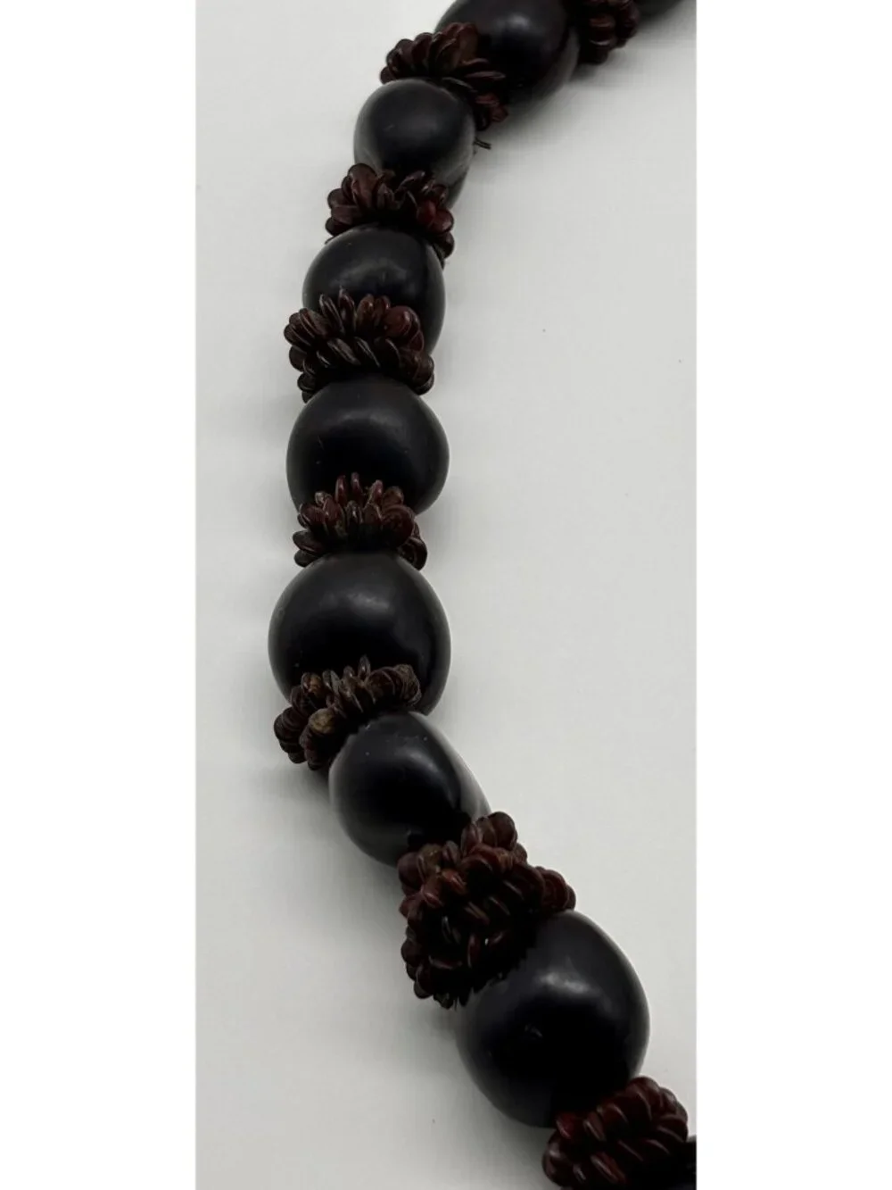 Vintage Hawaiian Lei Kukui Nut And Seeds Necklace With Ribbon Closure, Hand-Made - Picture 15 of 16